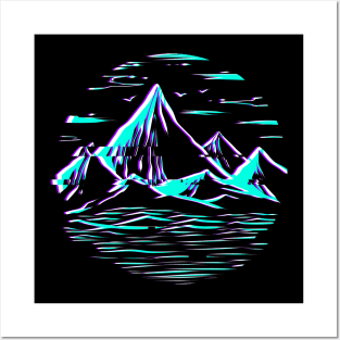 Retro Glitch Vaporwave Hiking Camping Posters and Art